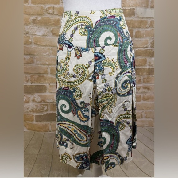 IZOD Paisley Skirt Pinks Green Skater Pleated Size 12 Knee Length Vintage Preppy - Picture 7 of 7